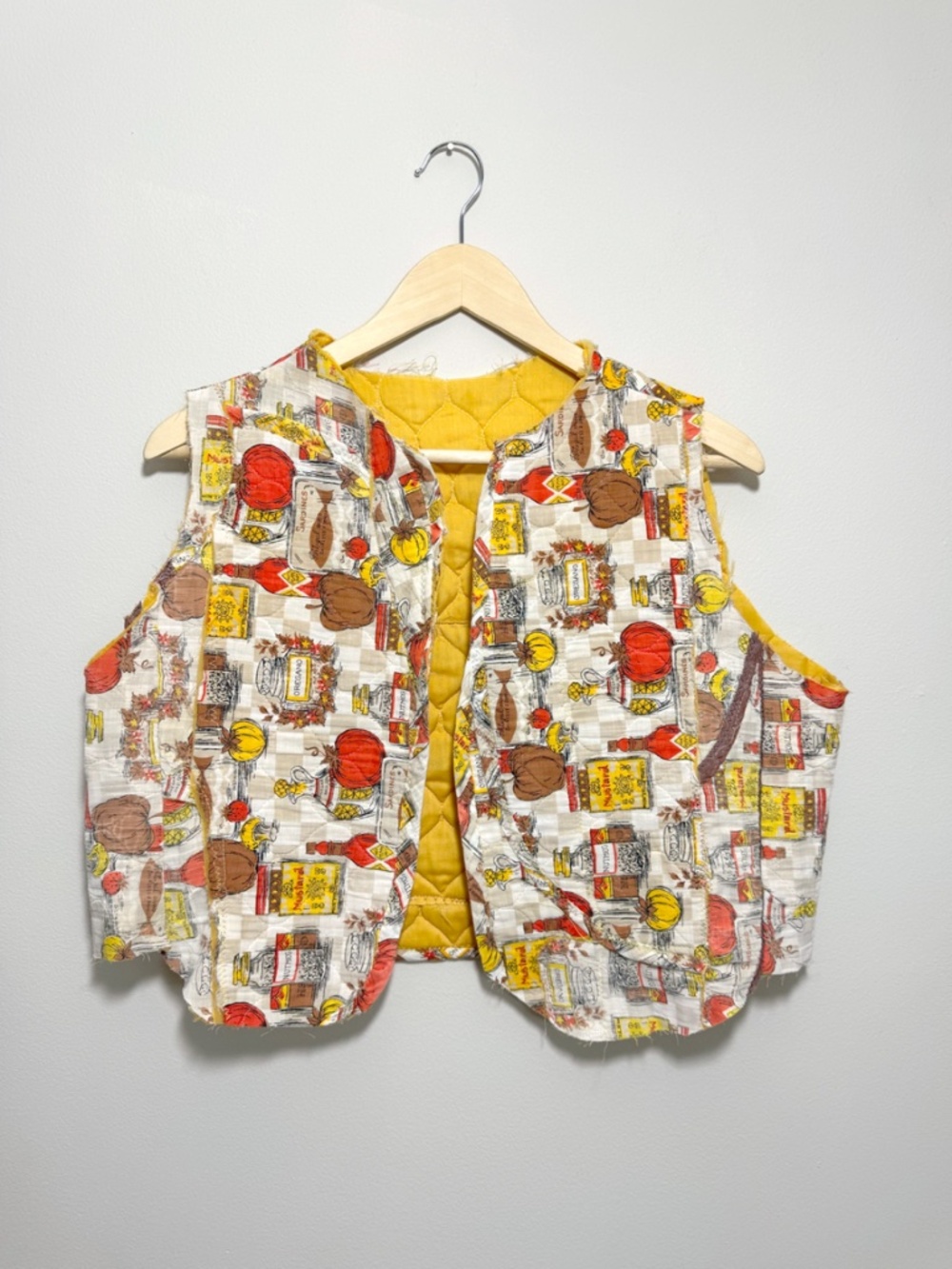 Handmade Vest from Vintage Quilted Placemats with Spices Vegetables